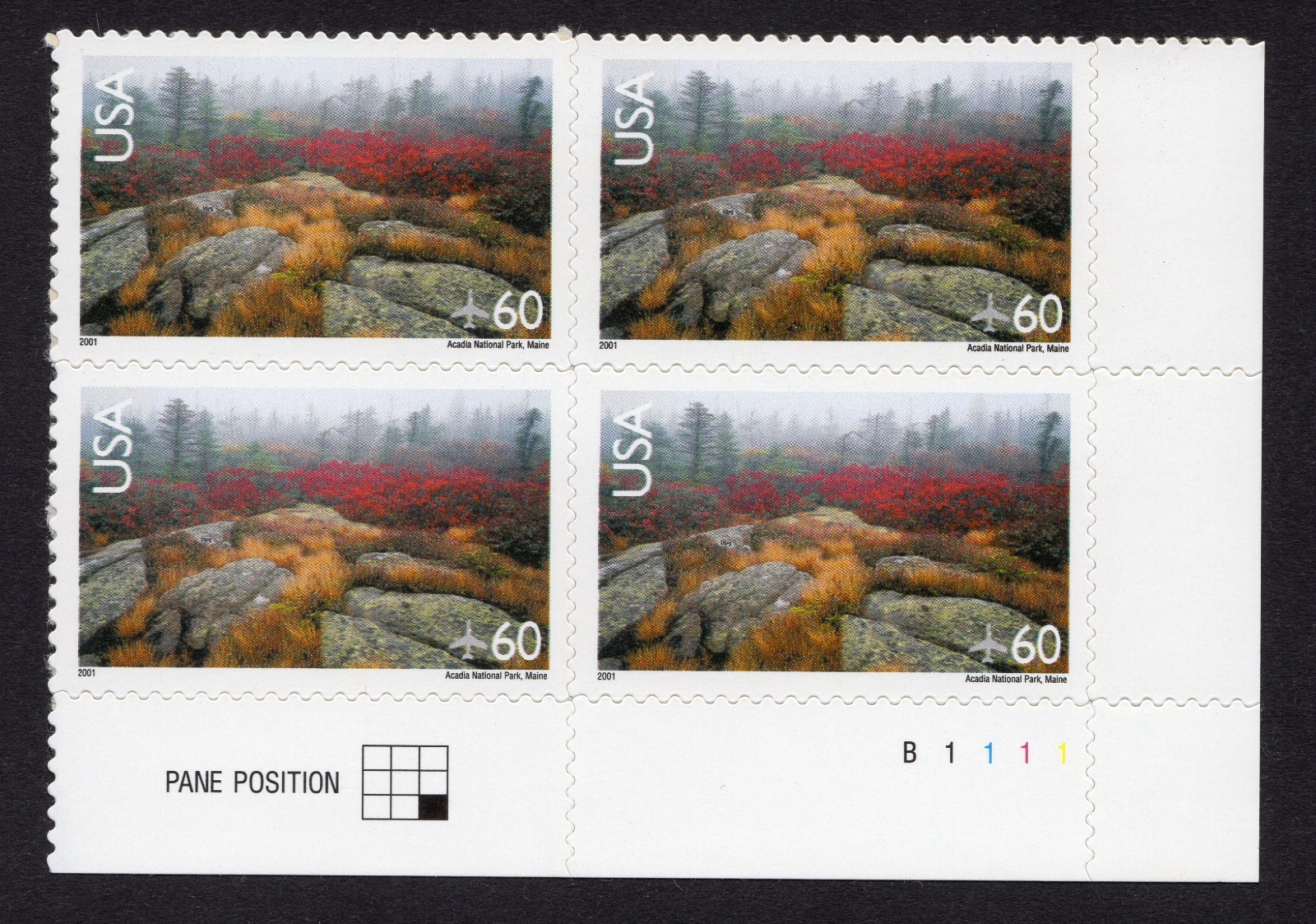 Scott #c138 Acadia National Park Airmail Plate Block of 4 Stamps MNH P#B1111 LR