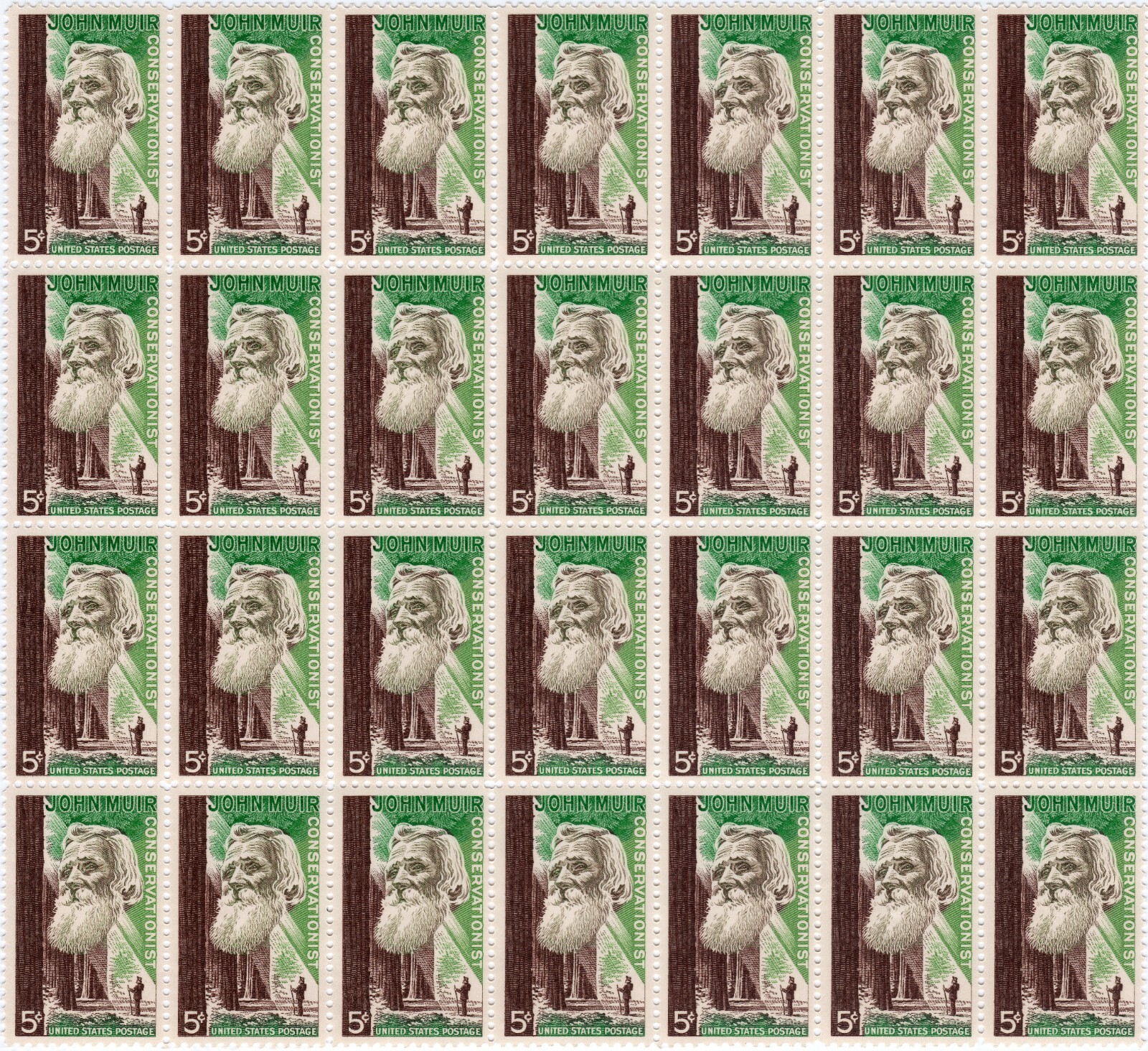 Scott #1245 John Muir Conservationist 5¢ Block of 28 Stamps - MNH