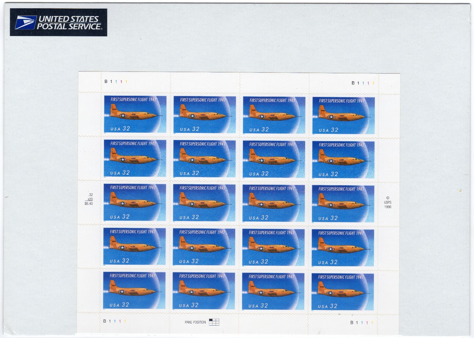 Scott #3173 Supersonic First Flight (Mach Speed) Sheet of 20 Stamps - Sealed
