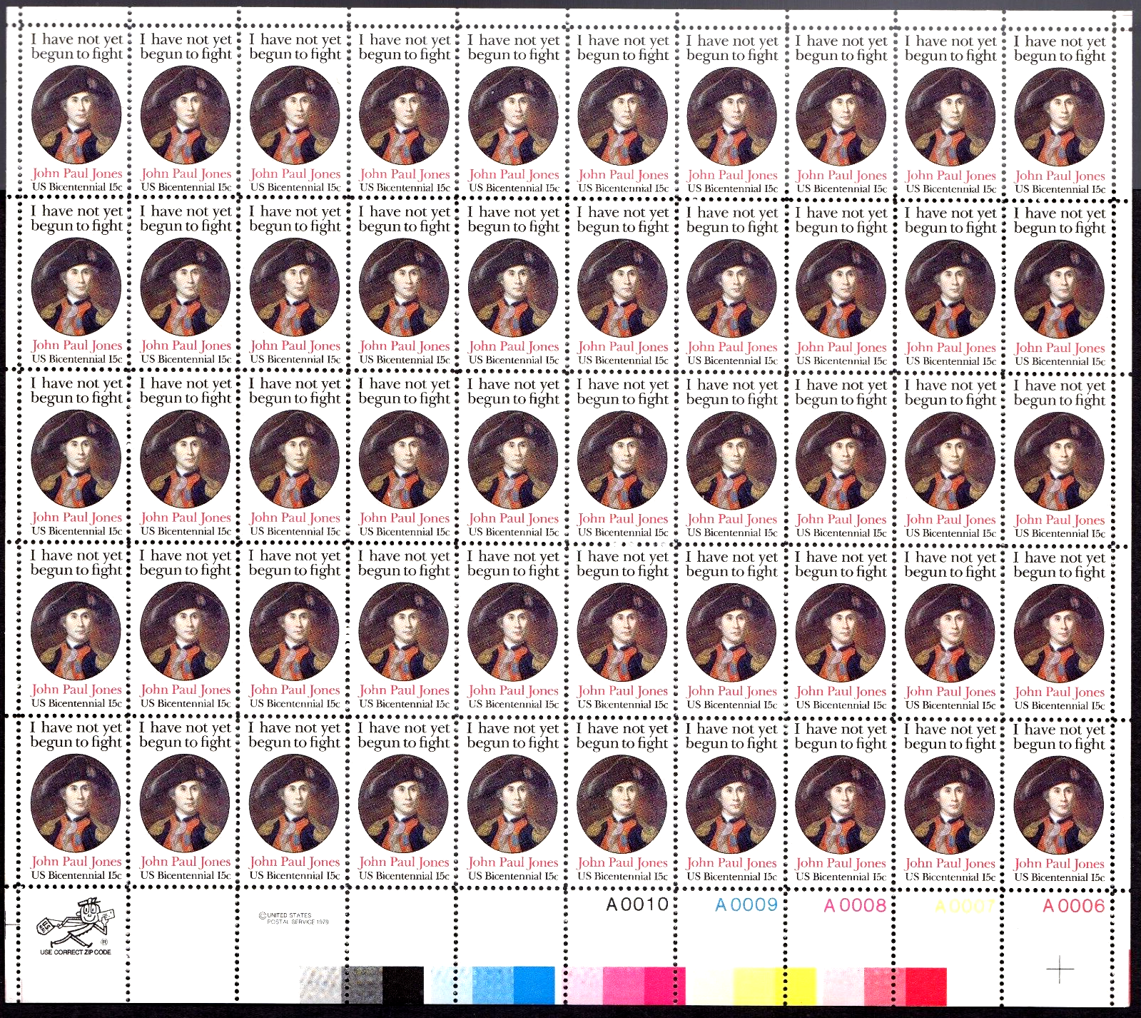 Scott #1789 John Paul Jones (Patriot, UVA) Sheet of 50 Stamps - MNH