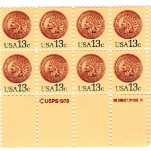 Scott #1734 Indian Head Penny Zip Block of 8 Stamps - MNH