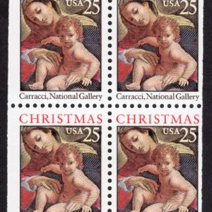 Scott #2427a Christmas Madonna (Carracci) Booklet Block of 4 Stamps - MNH