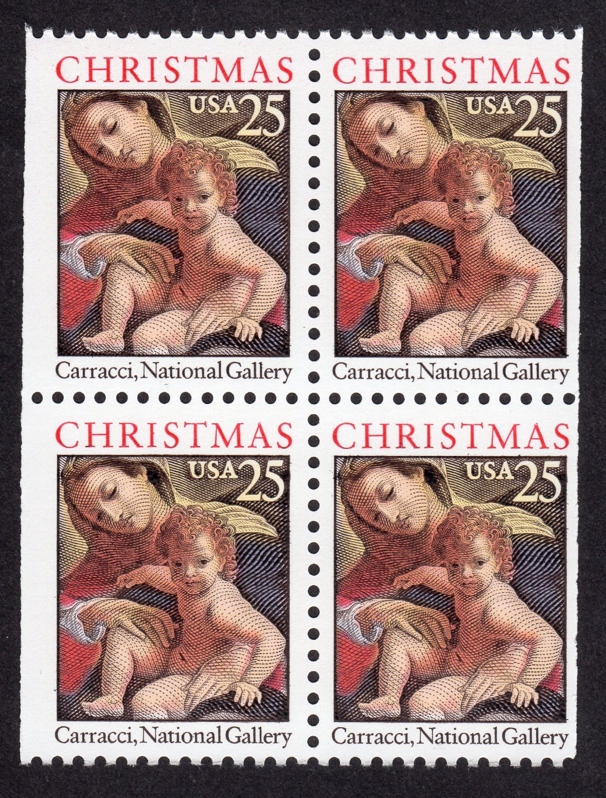 Scott #2427a Christmas Madonna (Carracci) Booklet Block of 4 Stamps - MNH