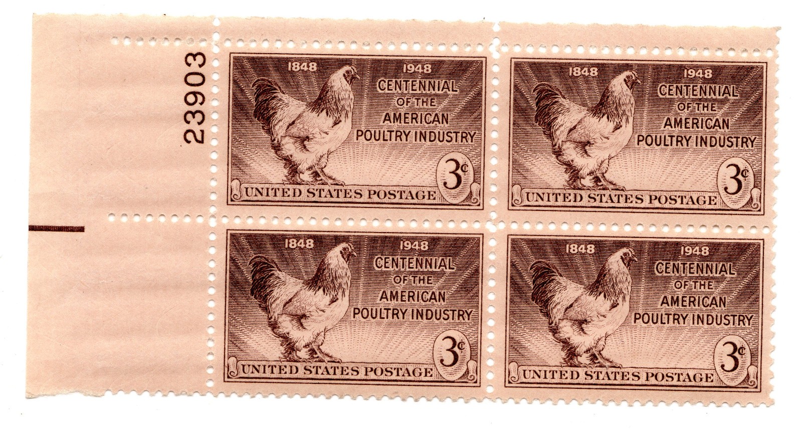 Scott #968 American Poultry Industry Plate Block of 4 Stamps - MNH P#23903 UL