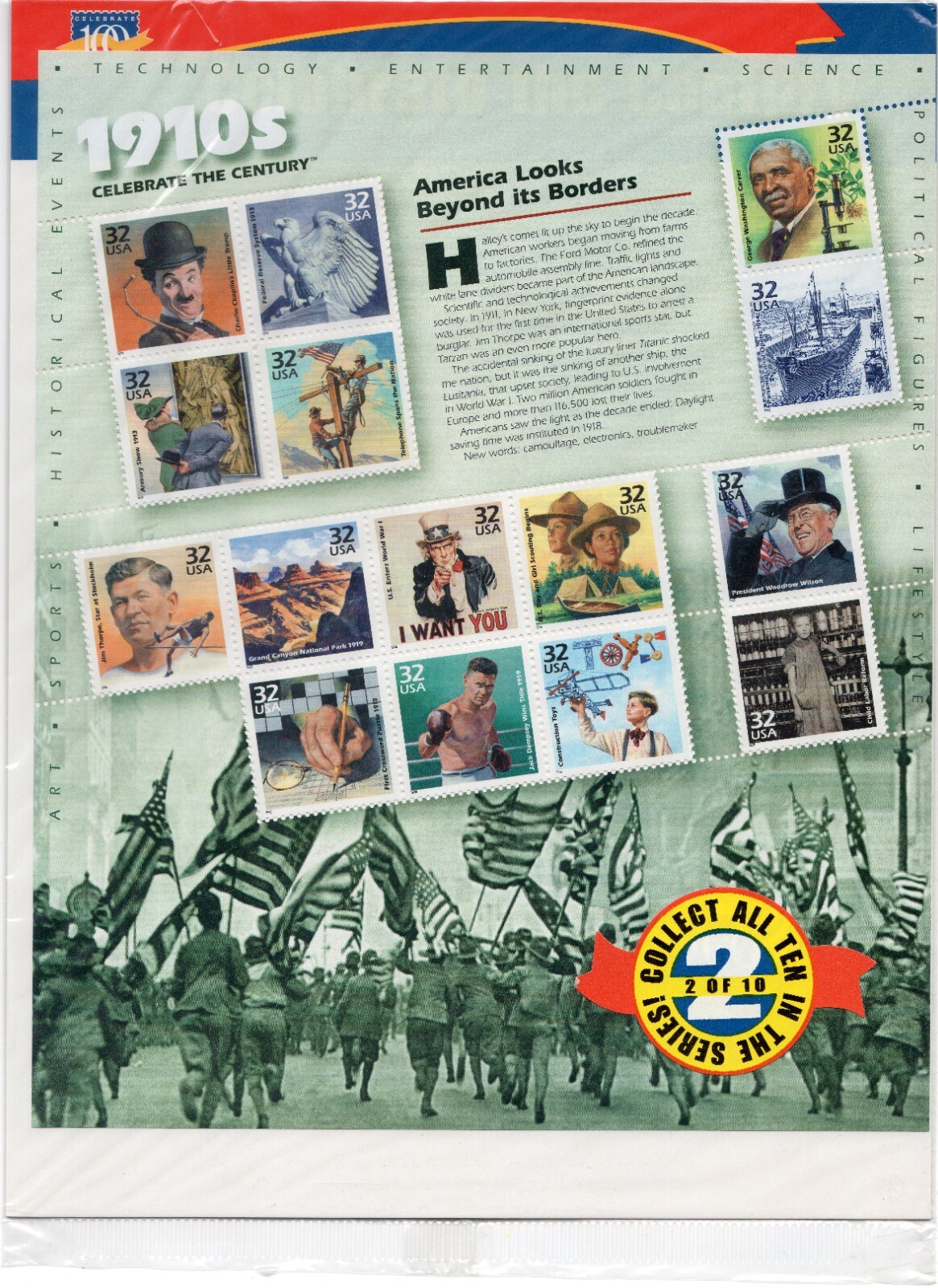 Scott #3183 Celebrate the Century 1910s Sheet of 15 Stamps - Sealed