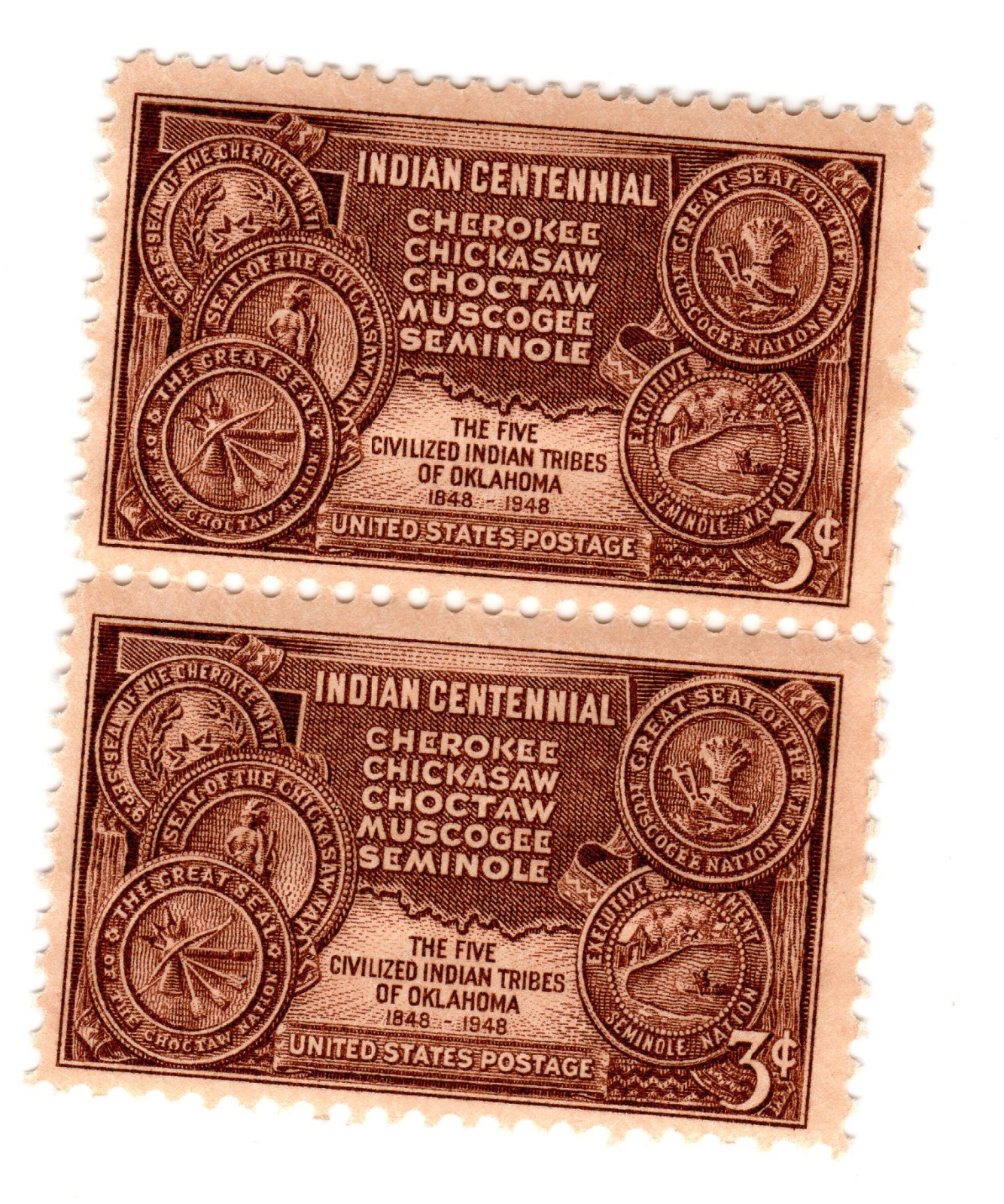Scott #972 Oklahoma "Not Arizona" Indian Tribes Pair of Stamps - MNH