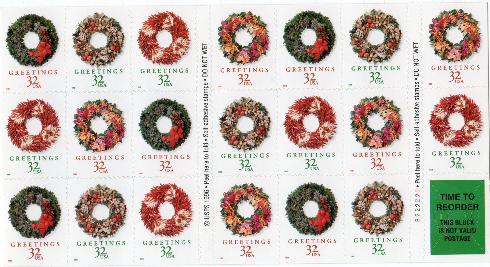 Scott #3252e Christmas Wreaths Booklet of 20 Stamps - MNH