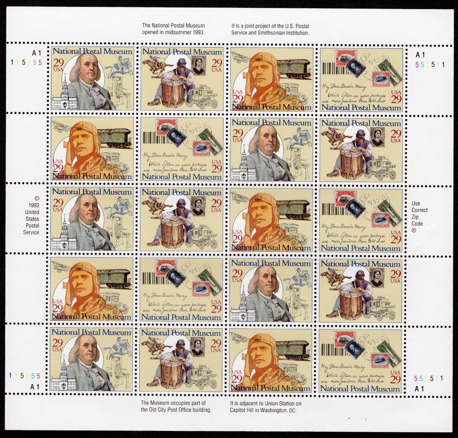 Scott #2782a (2779) National Postal Museum Sheet of 20 Stamps MNH P#A1-551511