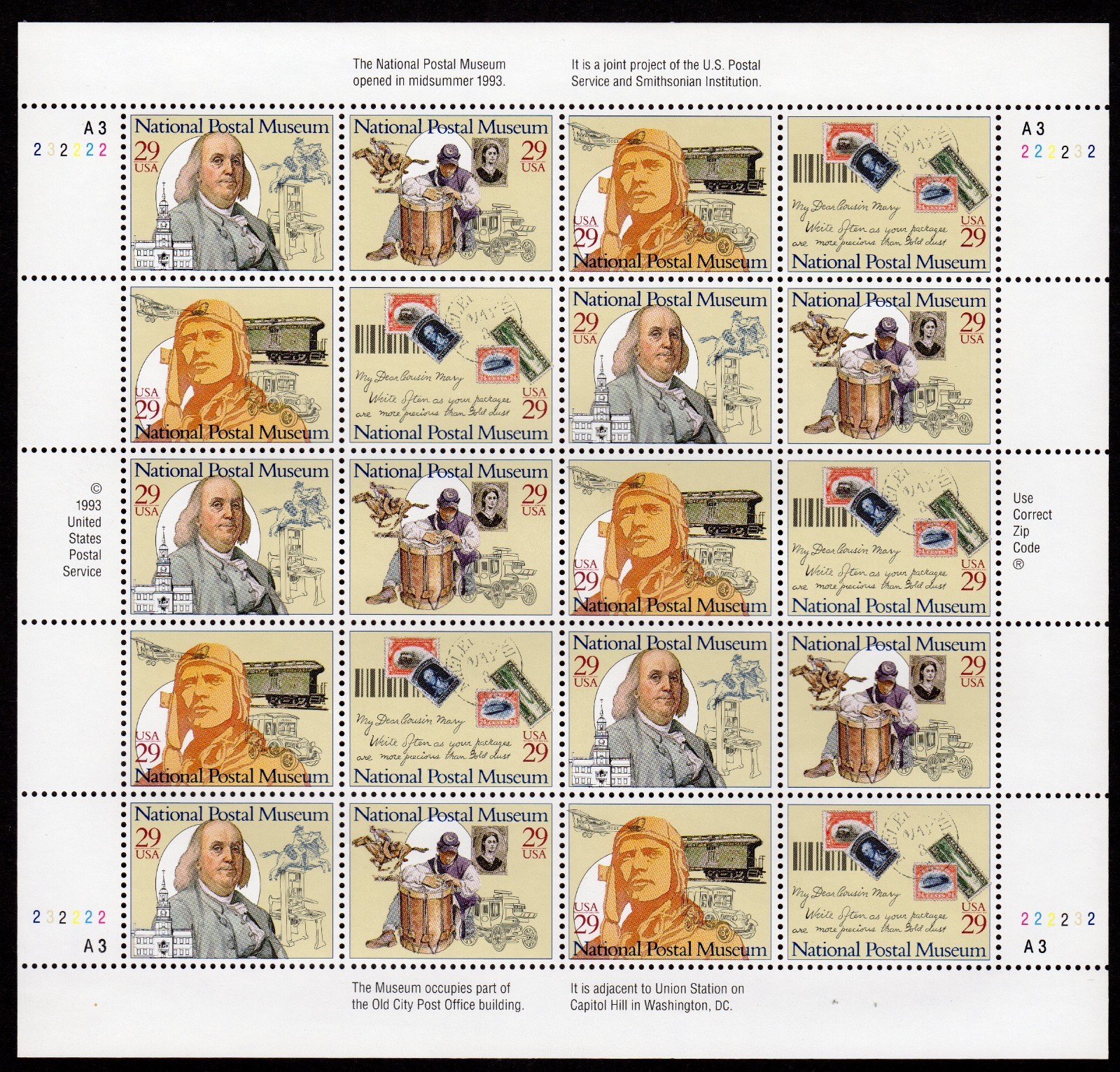 Scott #2782a (2779) National Postal Museum Sheet of 20 Stamps MNH P#A3-222232