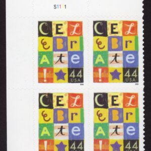 Scott #4407 Celebrate Block Letters Plate Block of 4 Stamps - MNH UL
