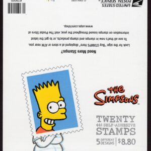 Scott #4403b 44¢ Simpsons Booklet of 20 Stamps - MNH Bart on Back