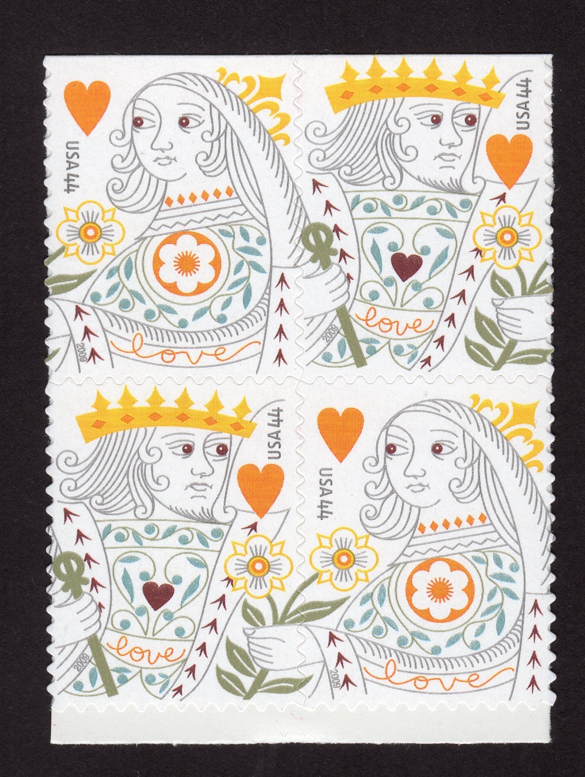 Scott #4405a King and Queen of Hearts Booklet Block of 4 Stamps - MNH Middle