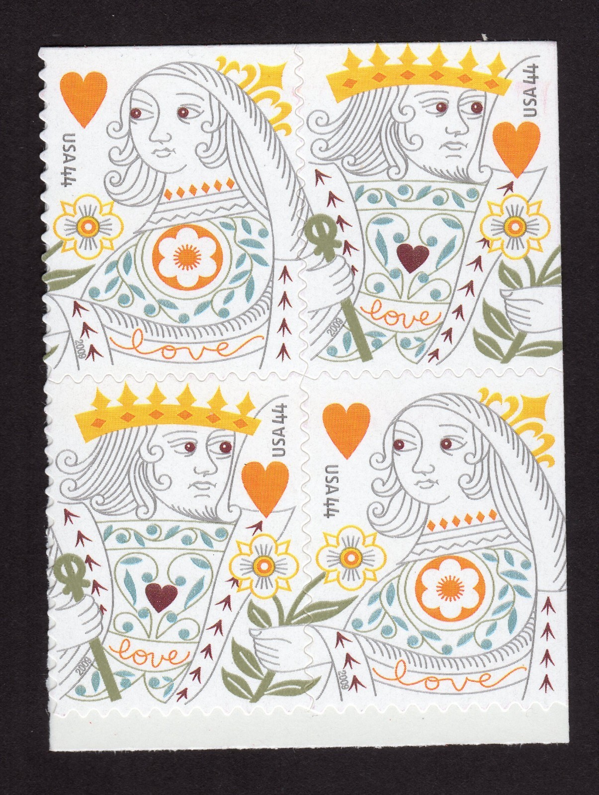 Scott #4405a King and Queen of Hearts Booklet Block of 4 Stamps - MNH Right