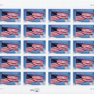 SCOTT #3508 US Flag Honoring Veterans Complete Sheet of 20 Stamps - MNH