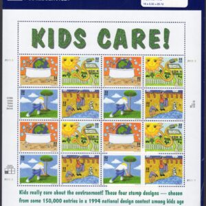 Scott #2954a Earth Day (Kids Care) Complete Sheet of 16 Stamps - Sealed Blue