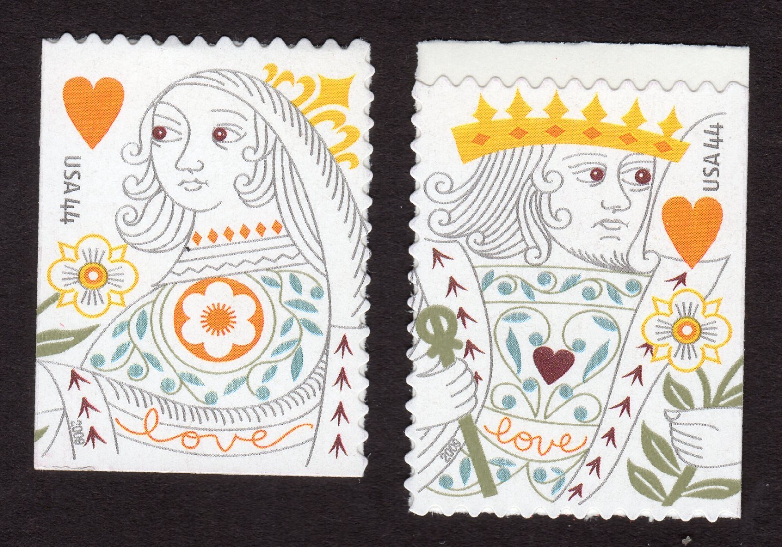 Scott #4405a King and Queen of Hearts Booklet Pair of Single Stamps - MNH