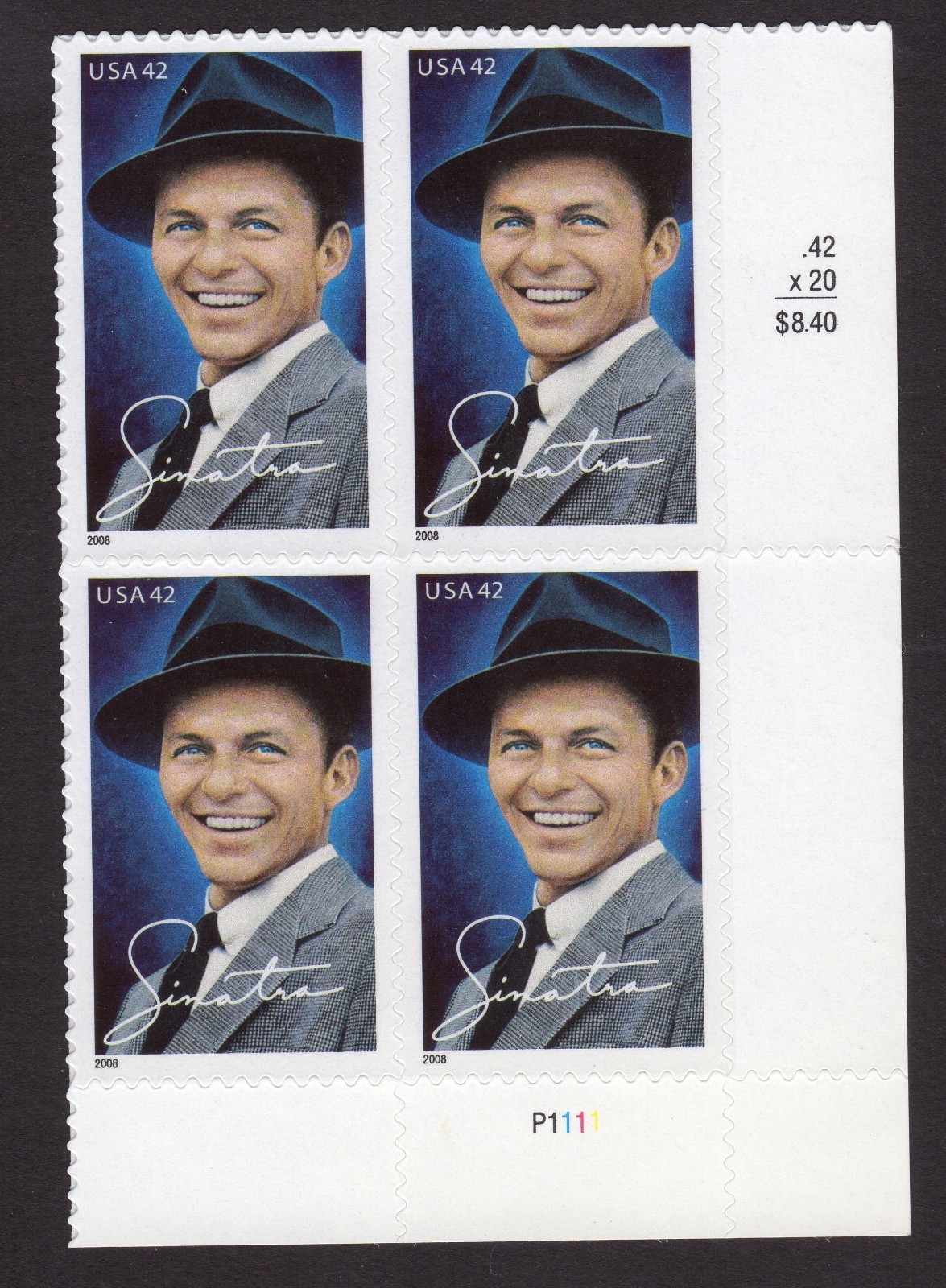 Scott #4265 FRANK SINATRA (New York) Plate Block of 4 Stamps - MNH LR