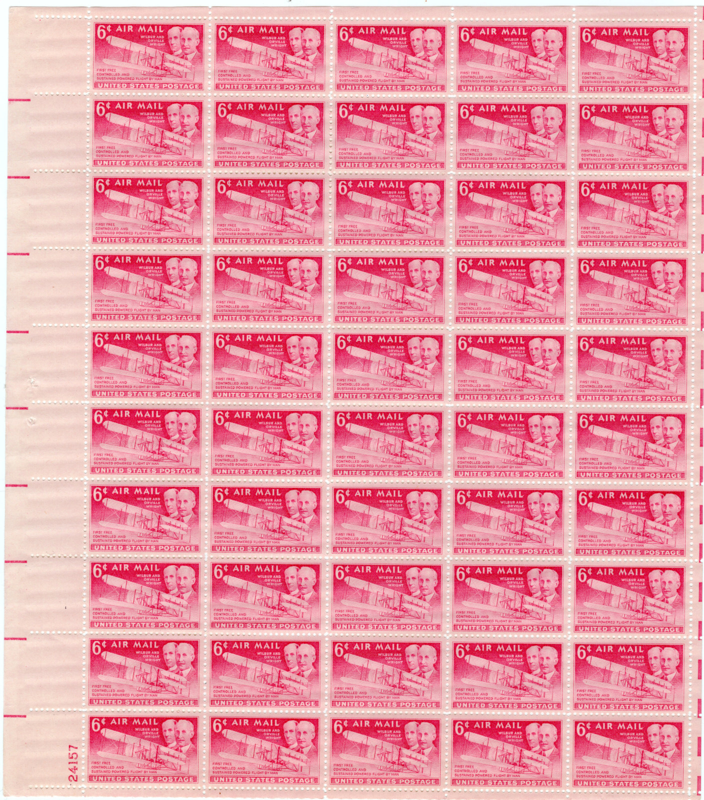 Scott #c45 Wilbur & Orville Wright Airmail Sheet of 50 Stamps - MNH #2 P#24157