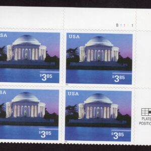Scott #3647 Jefferson Memorial Plate Block Of 4 Stamps - MNH UR XF