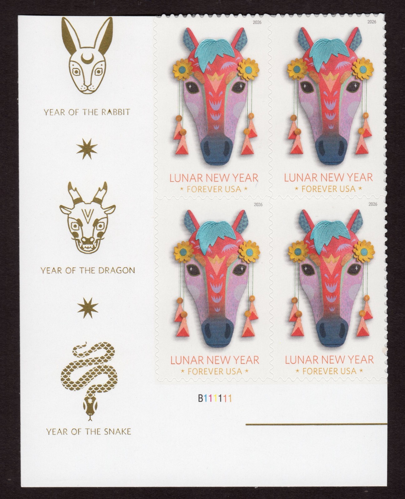 Scott #6054 Lunar (Chinese) New Year Horse Plate Block of 4 Stamps - MNH LL