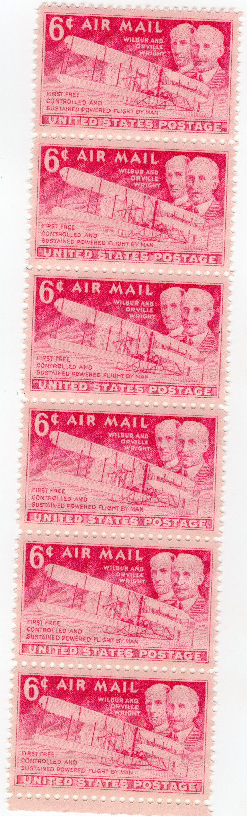 Scott #c45 Wilbur & Orville Wright Airmail Block of 6 Stamps - MNH