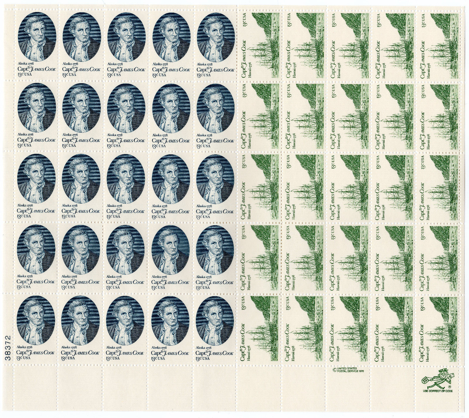 Scott #1733b (1732-33) Capt. James Cook Hawaii Sheet Of 50 Stamps - MNH