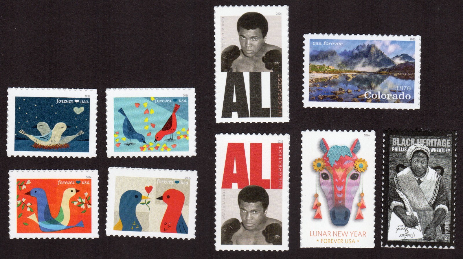 Scott #6046-6054 Birds Ali Colorado Wheatley Horse Set of 9 Forever Stamps - MNH