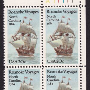 Scott #2093 Roanoke Voyages (North Carolina) Plate Block of 4 Stamps - MNH UR