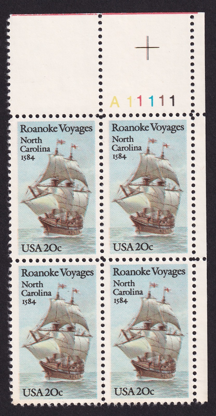 Scott #2093 Roanoke Voyages (North Carolina) Plate Block of 4 Stamps - MNH UR