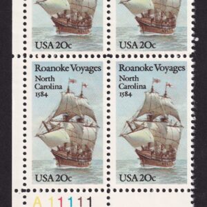 Scott #2093 Roanoke Voyages (North Carolina) Plate Block of 4 Stamps - MNH LL
