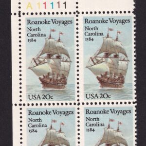 Scott #2093 Roanoke Voyages (North Carolina) Plate Block of 4 Stamps - MNH UL