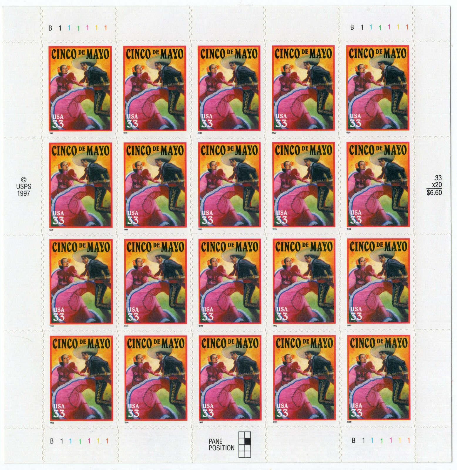 Scott #3309 Cinco de Mayo Full Sheet of 20 Stamps - MNH