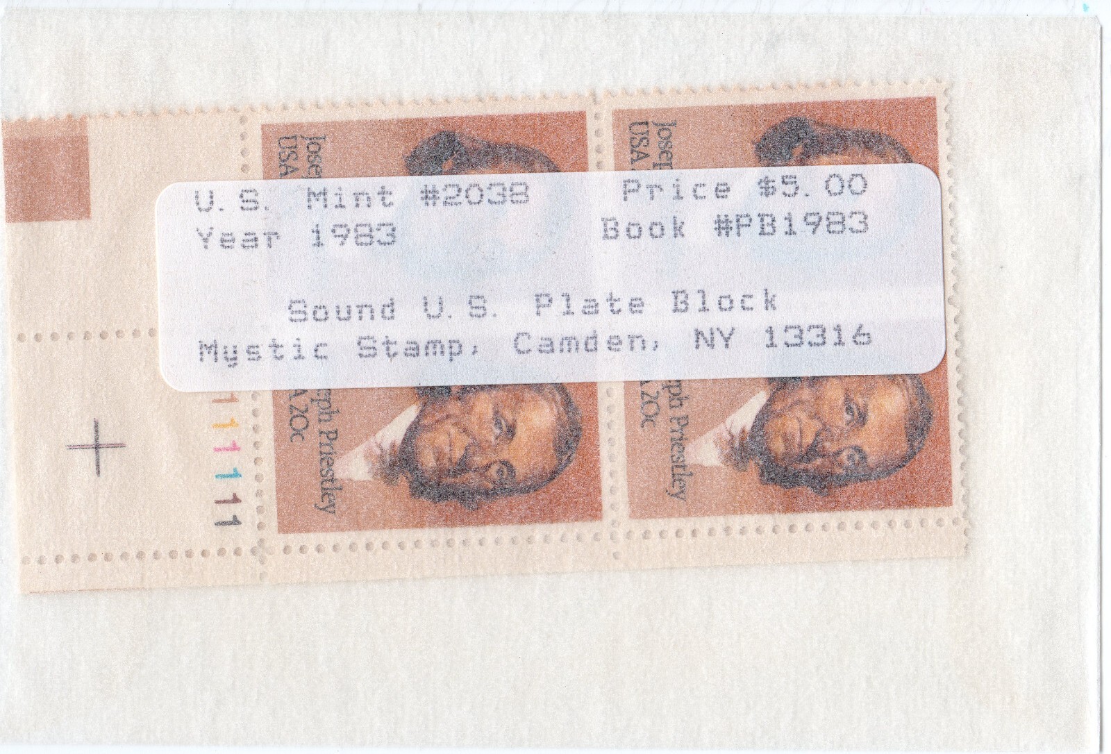 Scott #2038 Joseph Priestley (Chemistry) Plate Block of 4 Stamps - Mystic