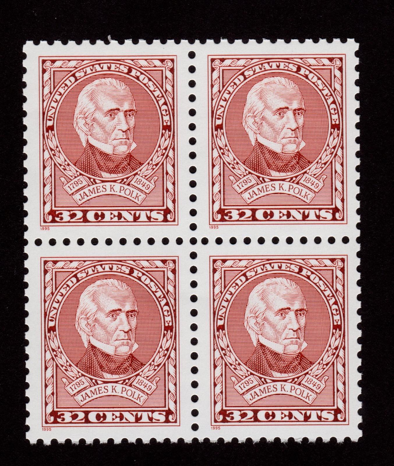 Scott #2587 James K. Polk Block of 4 Stamps - MNH
