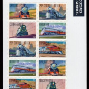 Scott #3337a (3333-3337) All Aboard! Trains Block of 10 Stamps - Sealed White