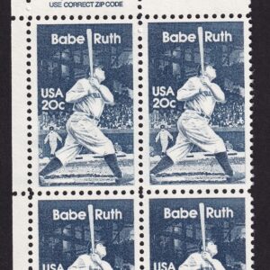 Scott #2046 George Herman Babe Ruth 20¢ Zip Block of 4 Stamps - MNH
