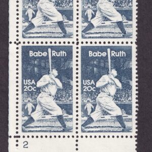 Scott #2046 George Herman Babe Ruth 20¢ Plate Block of 4 Stamps - MNH P#2 LL