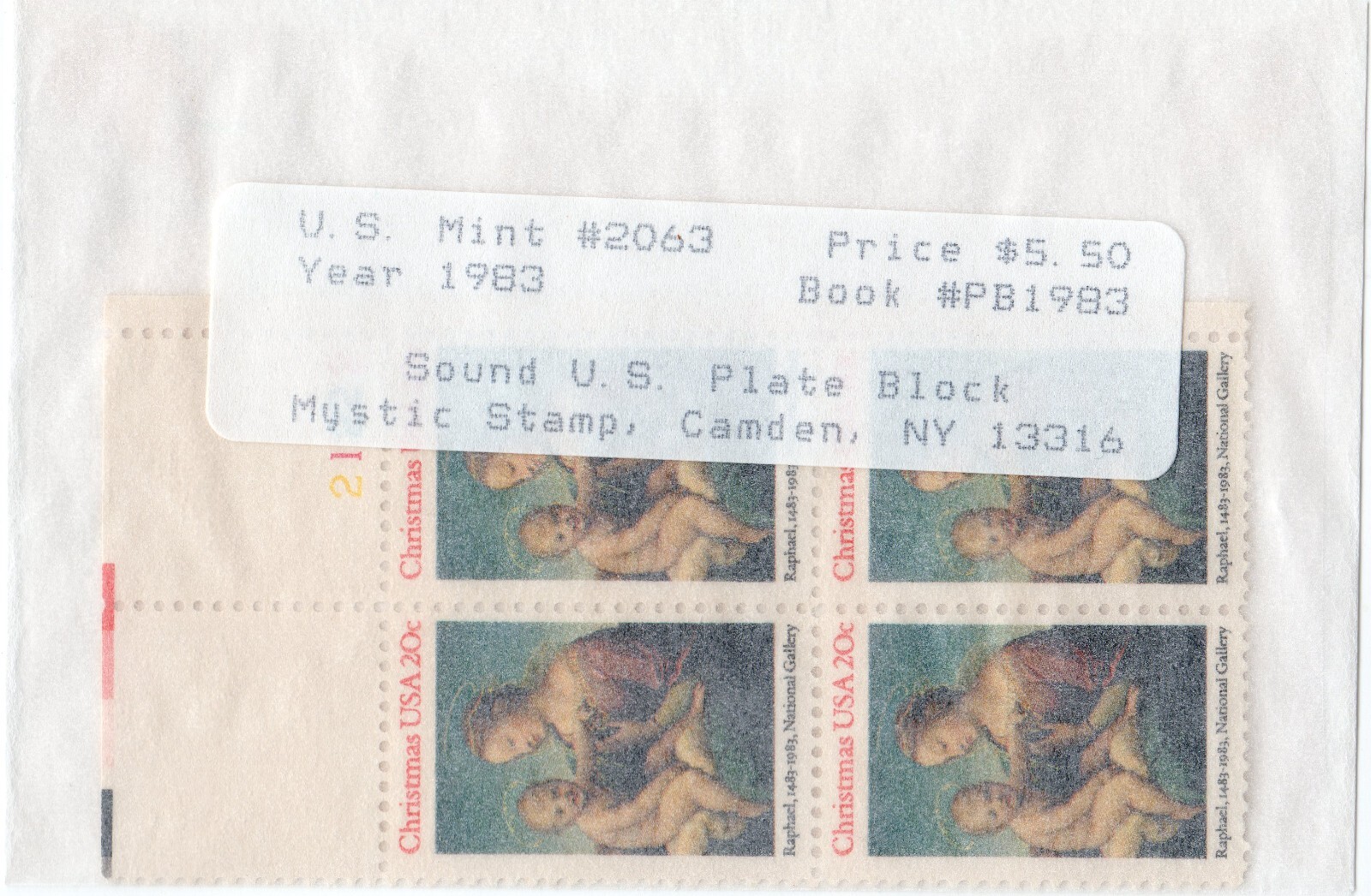 Scott #2063 Madonna & Child (Raphael) Plate Block of 4 Stamps - Mystic