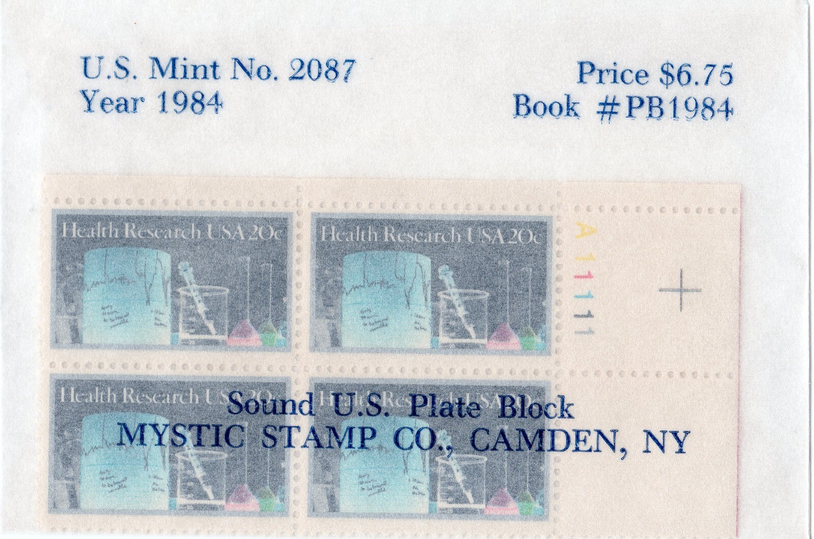 Scott #2087 Health Research Plate Block of 4 Stamps - Mystic