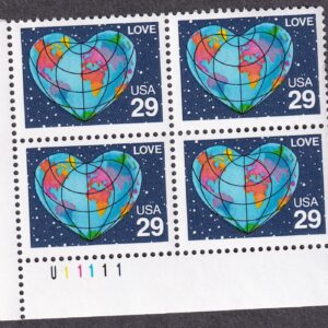 Scott #2535 Heart Globe Map Plate Block of 4 Stamps - MNH LL