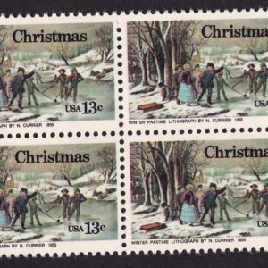Scott #1702 Christmas Winter Pastime Currier Block of 4 Stamps - MNH EE selvage