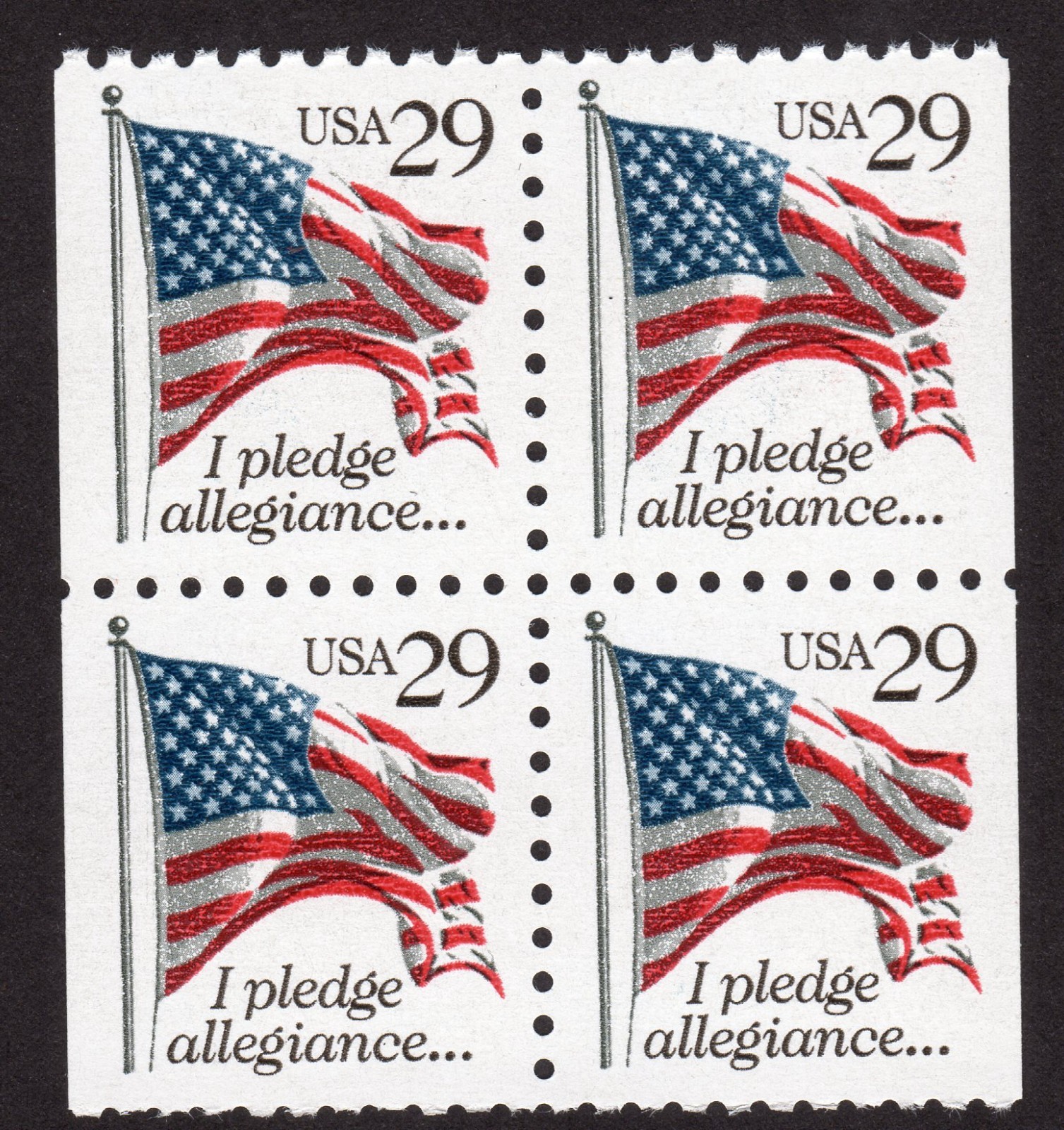 Scott #2593 Flag Pledge Allegiance Block of 4 Stamps - MNH