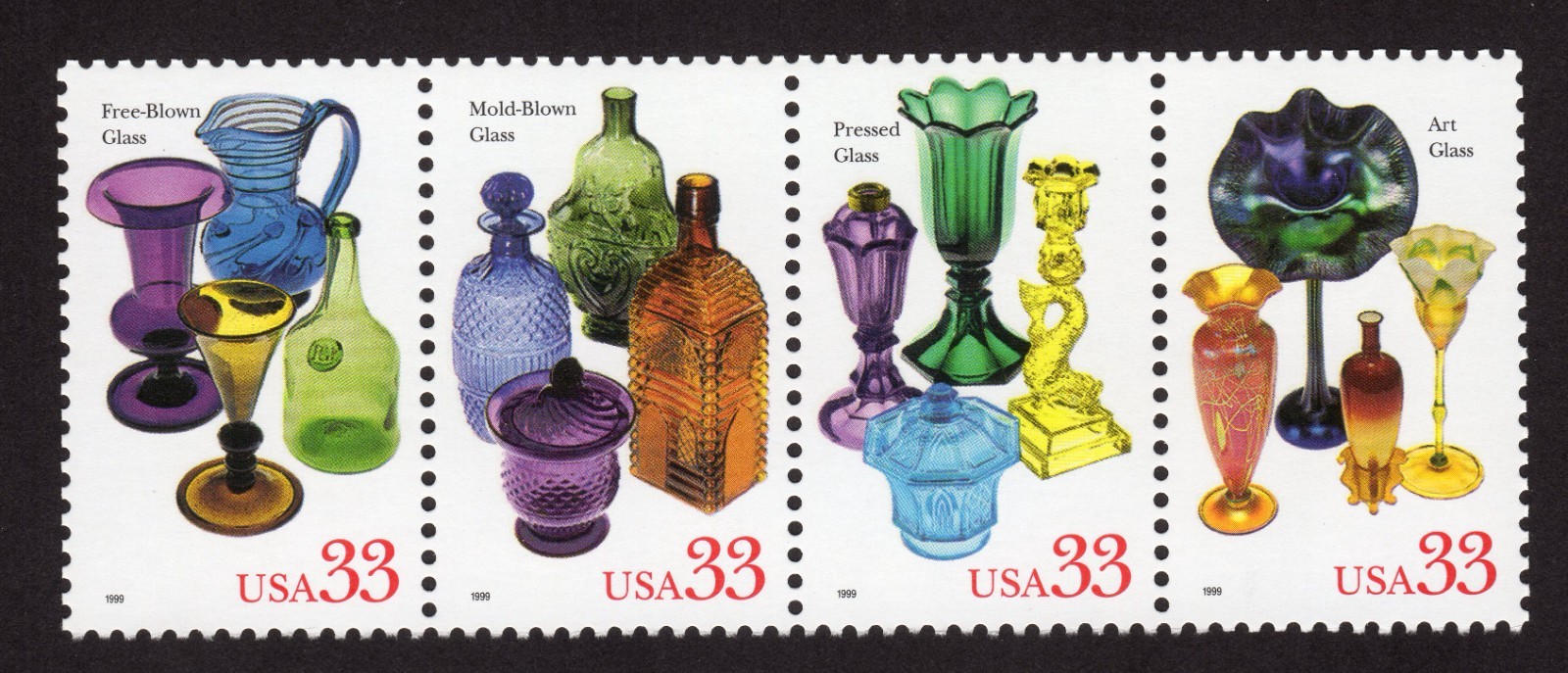 Scott #3328a (3325-28) American Glass Strip of 4 Stamps - MNH