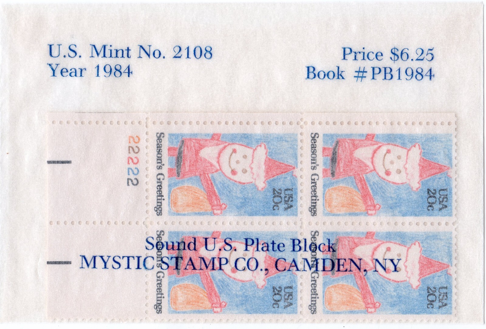 Scott #2108 Santa Claus Plate Block of 4 Stamps - Mystic