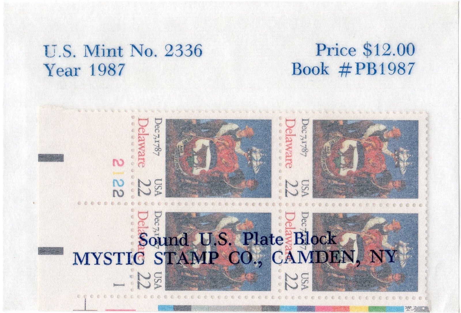 Scott #2336 Delaware Plate Block of 4 Stamps - Mystic