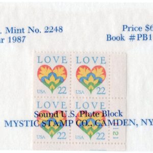 Scott #2248 Love Heart Plate Block of 4 Stamps - Mystic