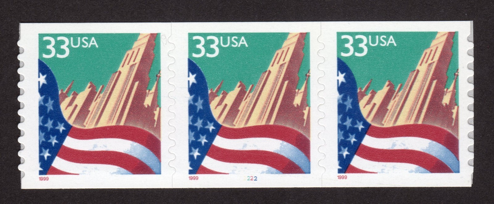 Scott #3281c Flag Over City Plate # (PNC3) 3 Stamp Coil - MNH P#2222 Small Date