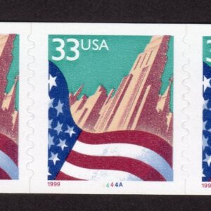 Scott #3281 Flag Over City Plate # (PNC3) 3 Stamp Coil - MNH P#4444A Large Date
