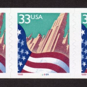 Scott #3281 Flag Over City Plate # (PNC3) 3 Stamp Coil - MNH P#4444A Large Date