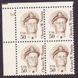 Scott #1869d Chester W. Nimitz Plate Block of 4 Stamps - MNH Dull Gum P#3 UL A